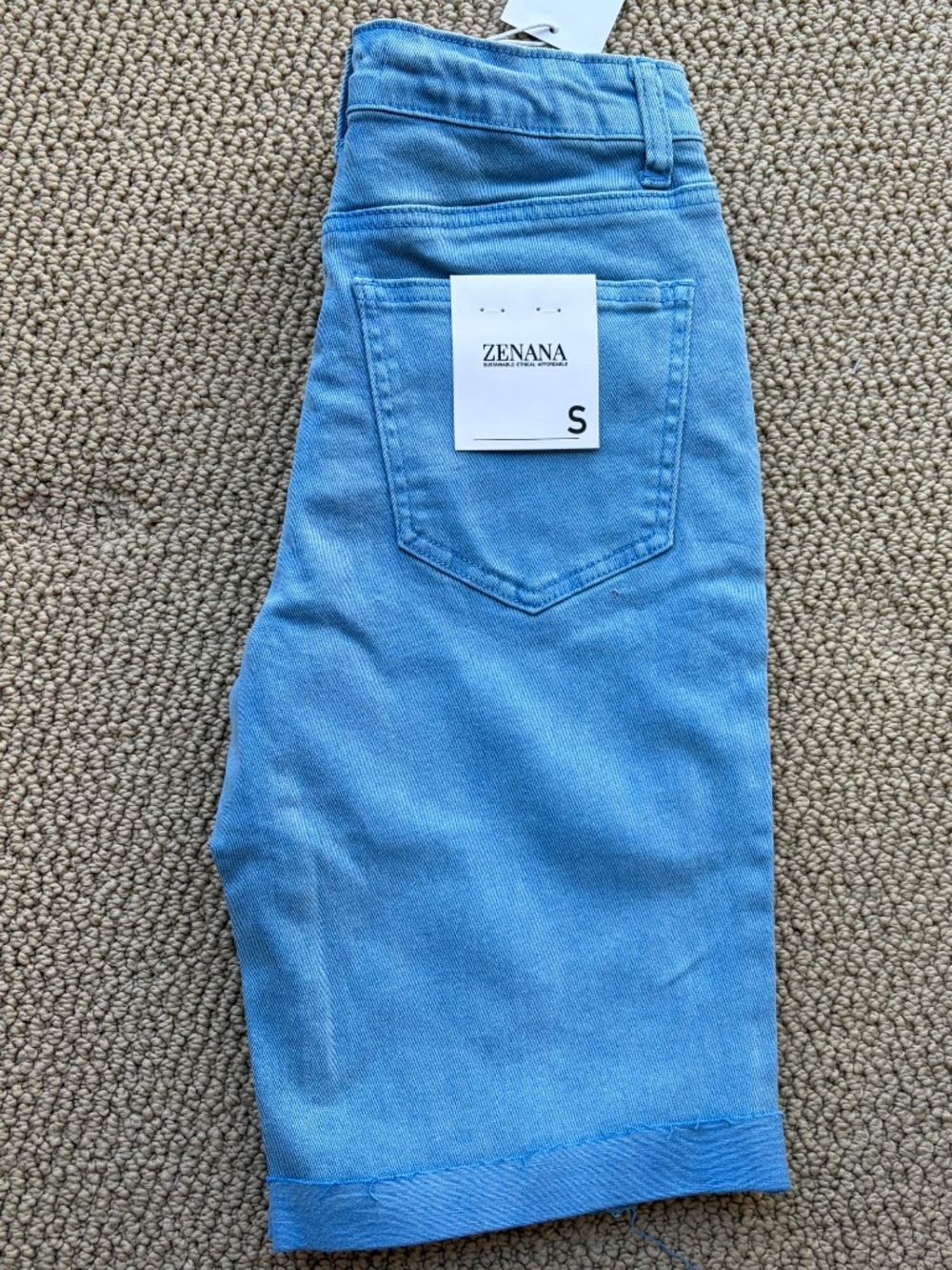 New Zenana Blue Distressed Bermuda Shorts Cuffed Mineral Wash Stretchy Comfy - Picture 6 of 6